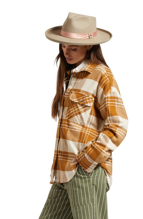 Brixton Victoria Felted Wool Fedora In Timberwolf/rose Gold Satin
