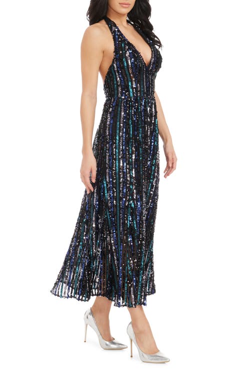 Shop Dress The Population Sarai Sequin Halter Cocktail Dress In Navy Multi