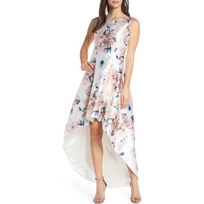 Chi Chi London Winter Floral High/low Satin Cocktail Dress, Blue