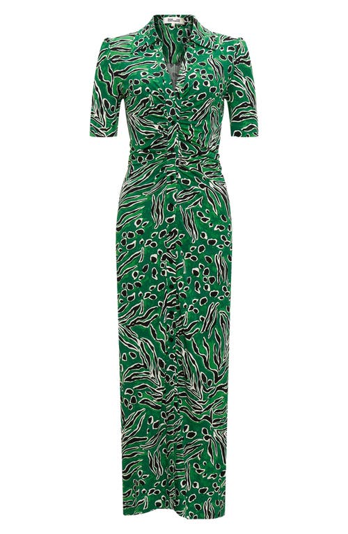 Shop Diane Von Furstenberg Zoey Short Sleeve Ruched Shirtdress In Water Tiger Green