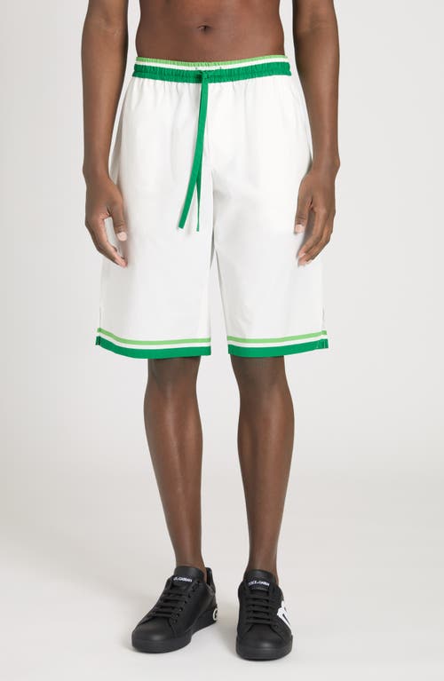 Shop Dolce & Gabbana Dolce&gabbana Majolica Cotton Poplin Drawstring Shorts In White/maiolica Verde