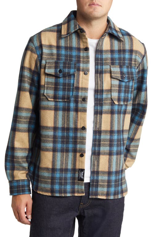 Plaid Wool Blend Button-Up Shirt Jacket in Blue
