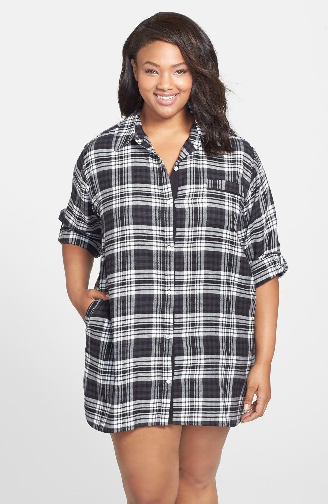 DKNY Flannel Sleep Shirt (Plus Size) Nordstrom