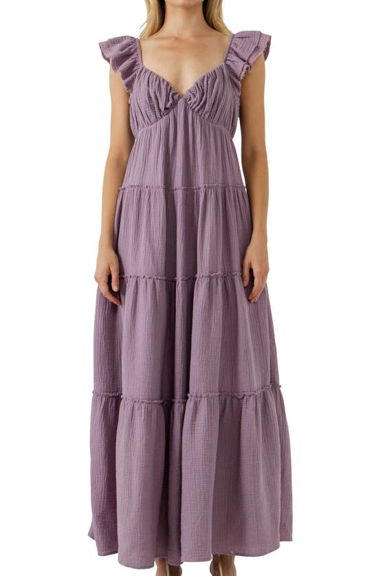 Free The Roses Sweetheart Neck Cotton Gauze Tiered Maxi Dress In Dusty Purple