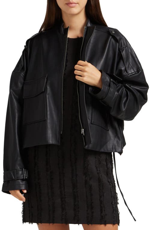 Reload Draped Faux Leather Jacket in Black
