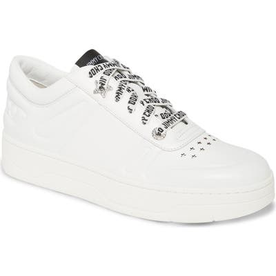 Jimmy Choo Hawaii Leather Lace-Up Sneaker, White