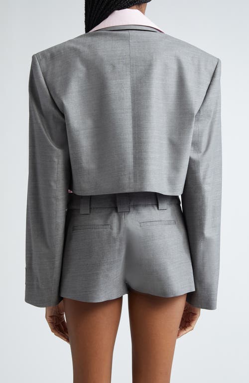 Shop Alexander Wang Prestyled Shirt Inset Crop Wool Blazer In Light Heather Grey