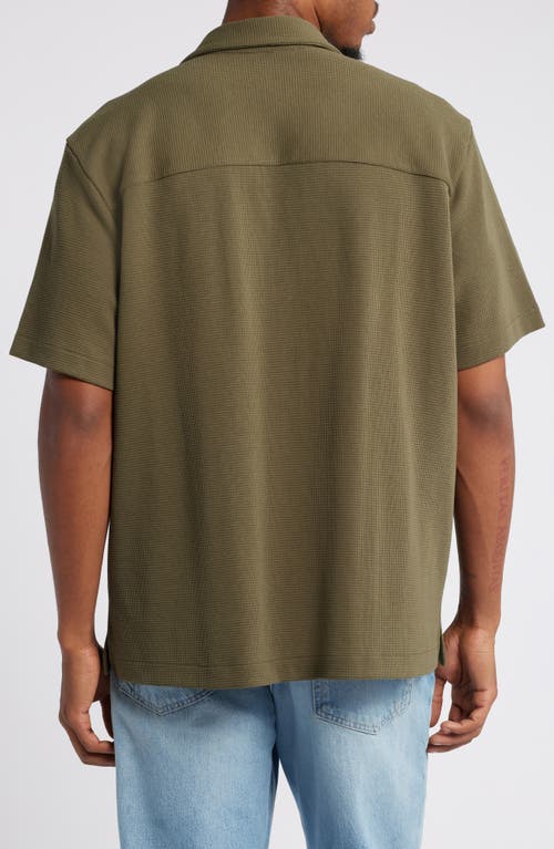 Shop Bp. Waffle Knit Camp Shirt In Olive Night