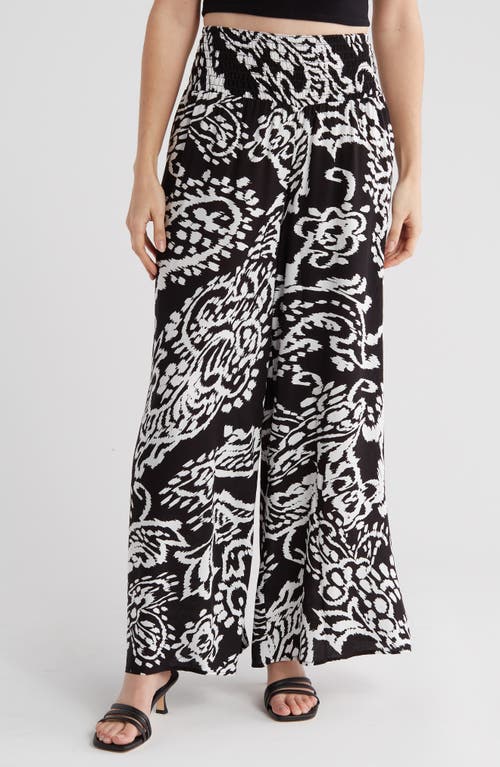 Shop Philosophy By Rpublic Clothing Smocked Wide Leg Pants In Black/white Paisley