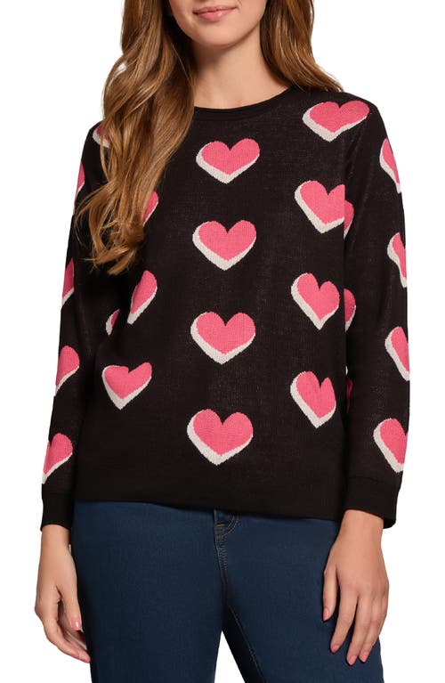 Shop Jones New York Heart Crewneck Sweater In Jones Black Multi