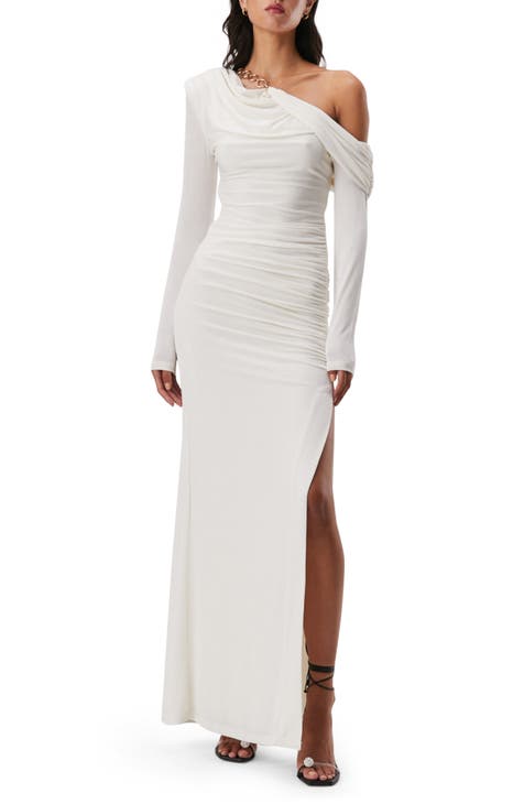 Darcy Ruched Long Sleeve One-Shoulder Gown