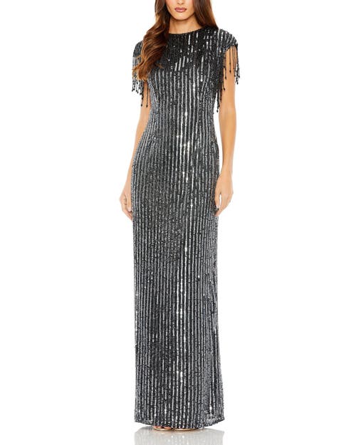 Mac Duggal Embellished Fringe Gown In Black