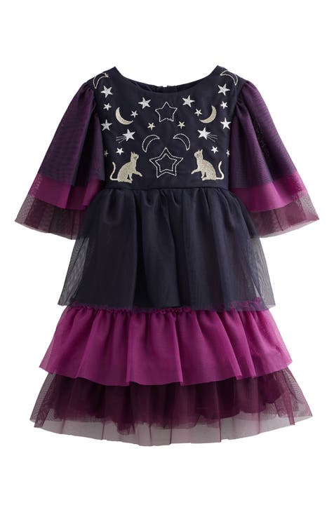 Kids' Halloween Embroidered Colorblock Tiered Tulle Dress (Toddler, Little Kid & Big Kid)