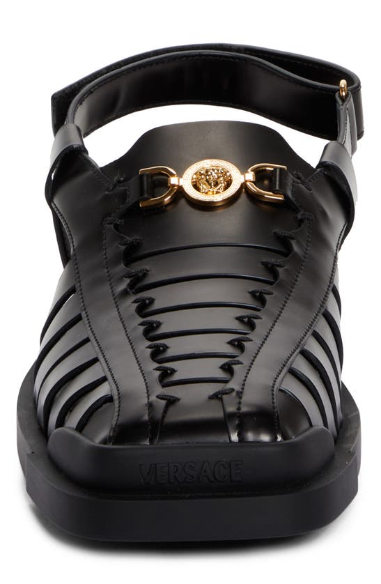 Shop Versace Medusa '95 Fisherman Sandal In Black  Gold