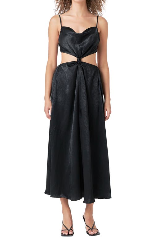 Endless Rose Front Twist Satin Midi Dress In Black