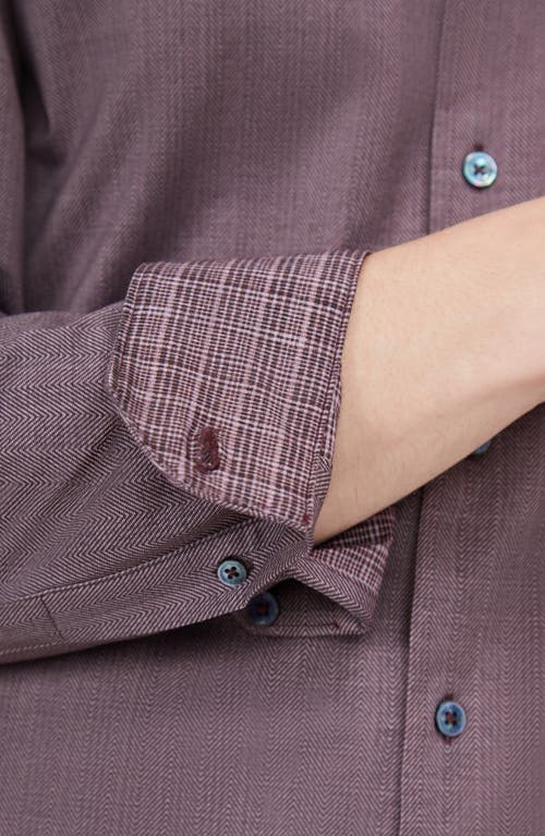 Shop Bugatchi Jimmy Ooohcotton® Herringbone Button-up Shirt In Cabernet