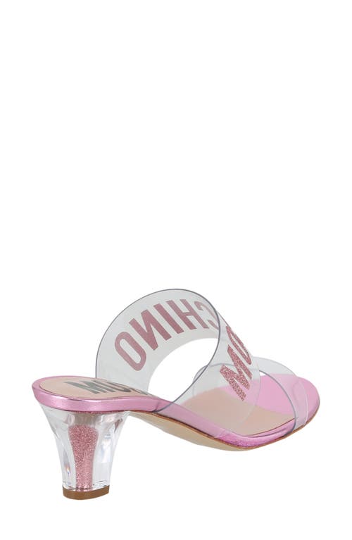 Moschino Glitter Logo Heel Sandals In Transparent Pink