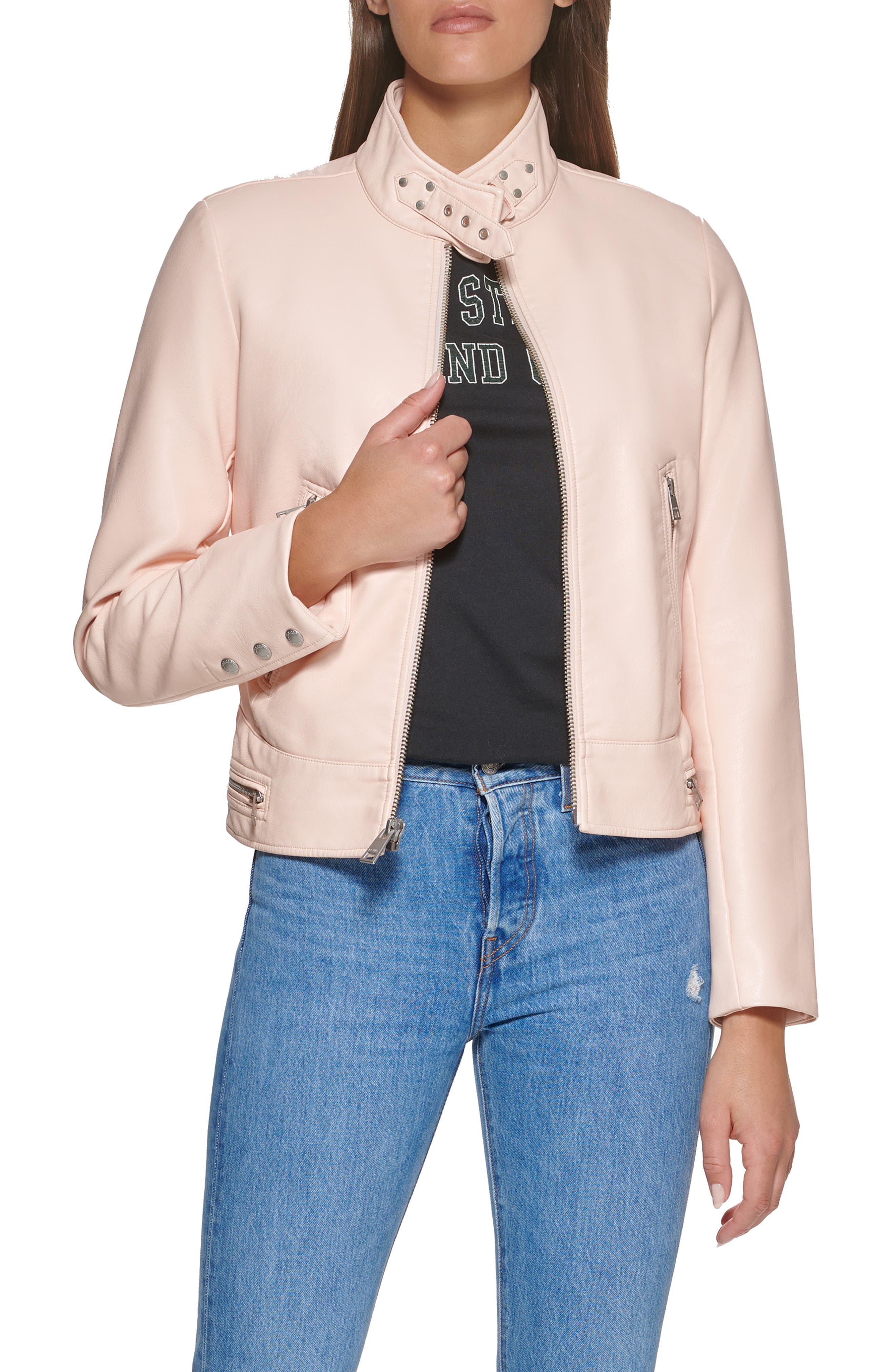 levi's Women's Faux Leather Racer Jacket in Shell Pink | Smart Closet