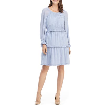 Gal Meets Glam Collection Adeline Swiss Dot Smocked Long Sleeve Dress, Blue