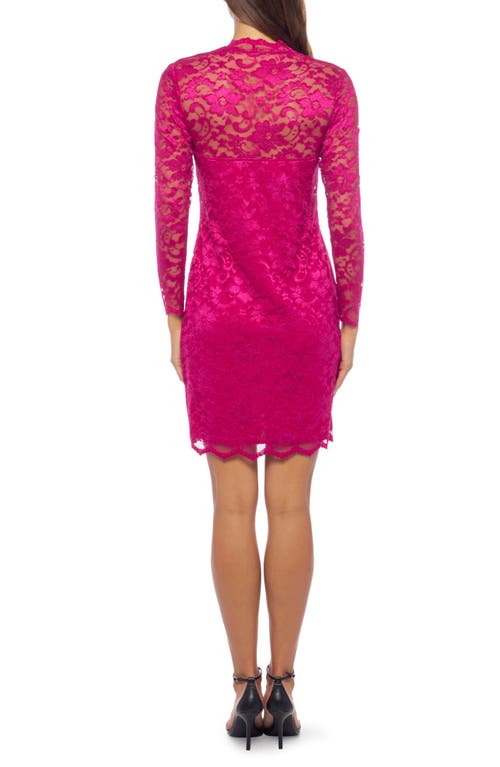 Shop Marina Scallop Lace Long Sleeve Sheath Dress In Fuchsia