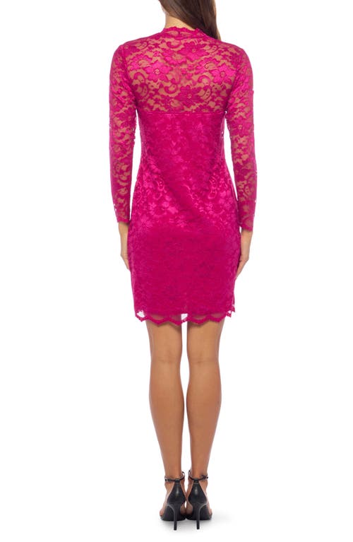 Marina Scallop Lace Long Sleeve Sheath Dress In Fuchsia