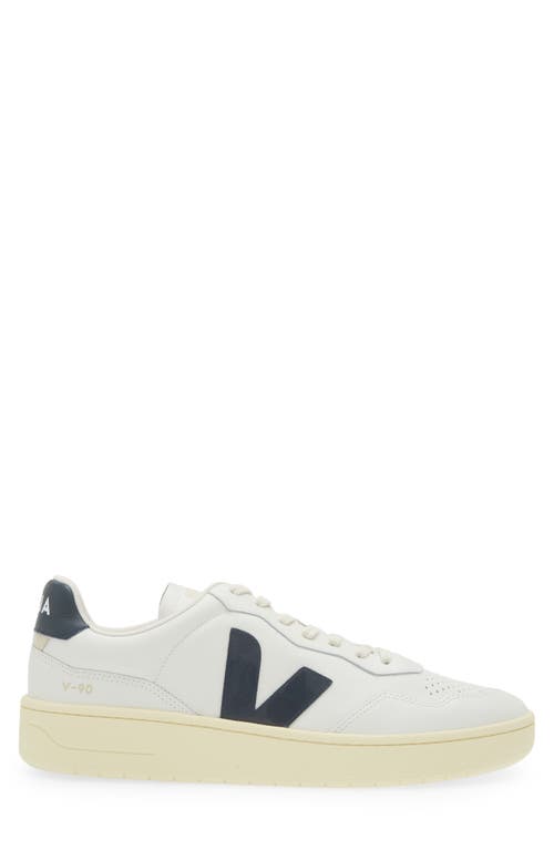 Shop Veja V-90 Leather Sneaker In Extra White Nautico