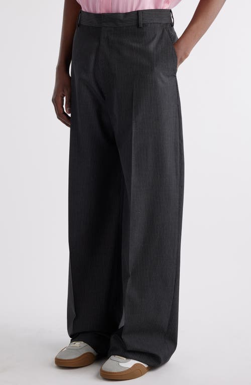 Shop Acne Studios Pinstripe Wide Leg Trousers In Anthracite Grey