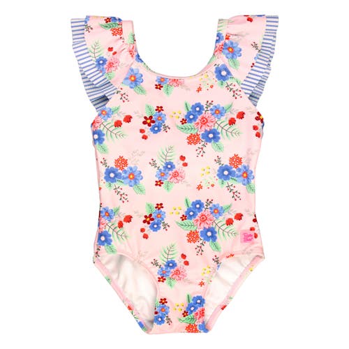 Shop Rufflebutts Baby Girls Ruffle V-back One Piece In Coastal Breeze Floral