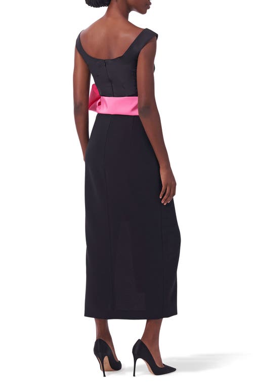 Shop Carolina Herrera Contrast Sash Scoop Neck Dress In Black Multi