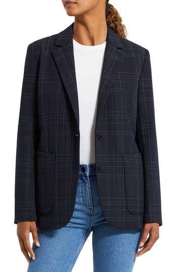 Theory Dover Windowpane Plaid Jacket In Navy Multi