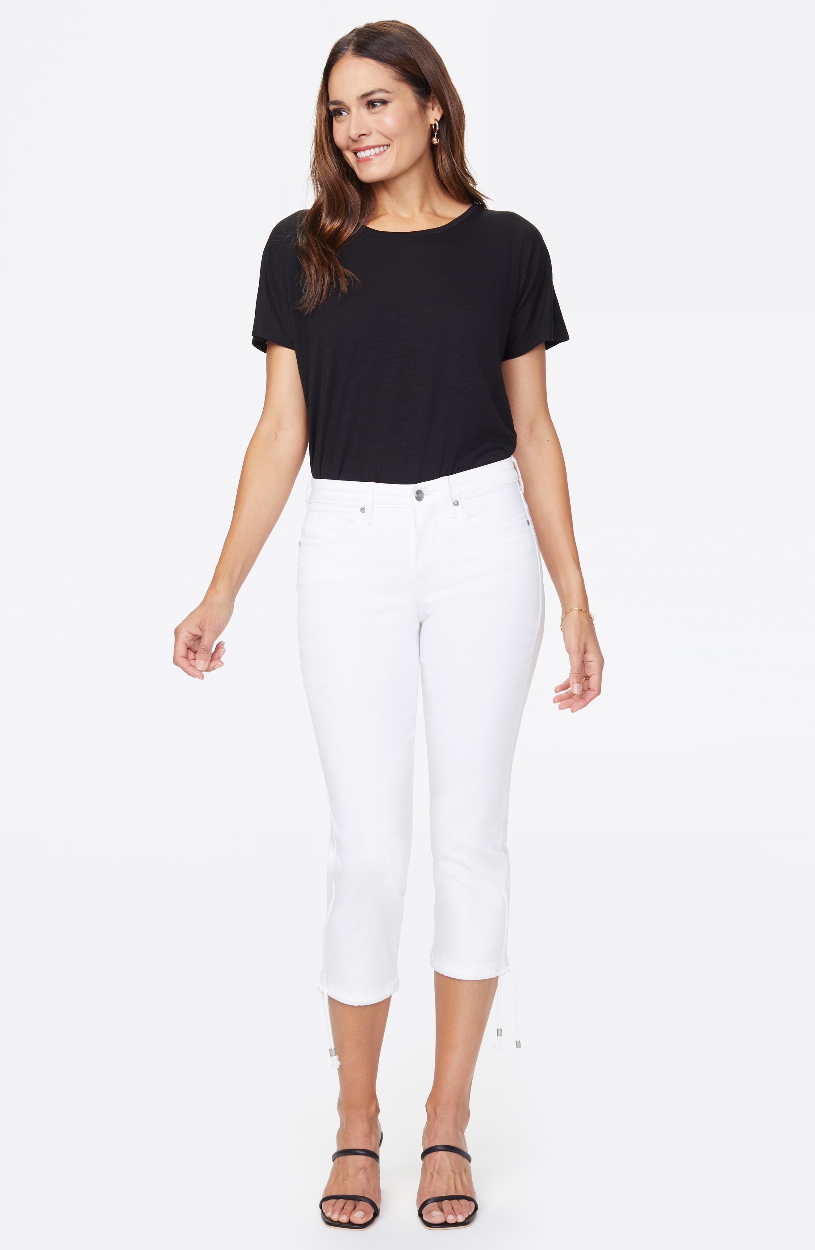 Nydj Drawcord Hem Carpi Jeans In Optic Whit