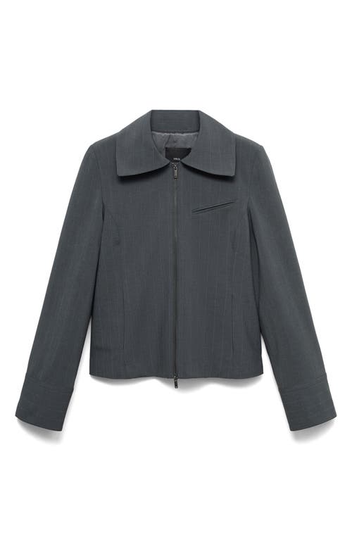 Mango Pinstripe Zip Jacket In Grey