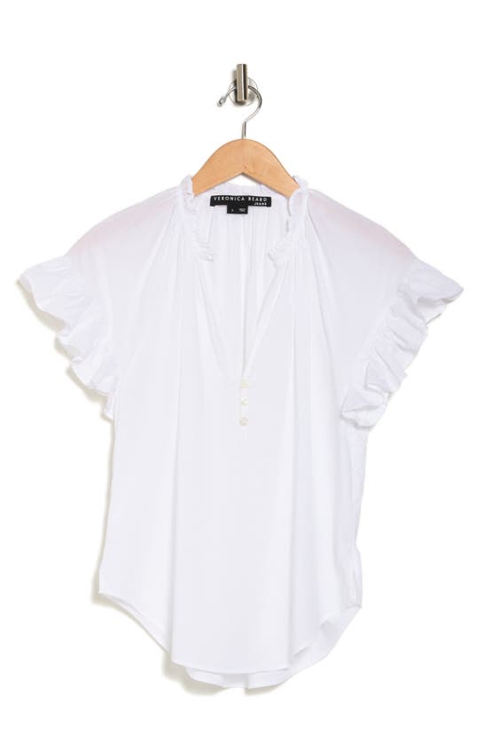 Veronica Beard Milly Ruffle Short Sleeve Cotton Top In White