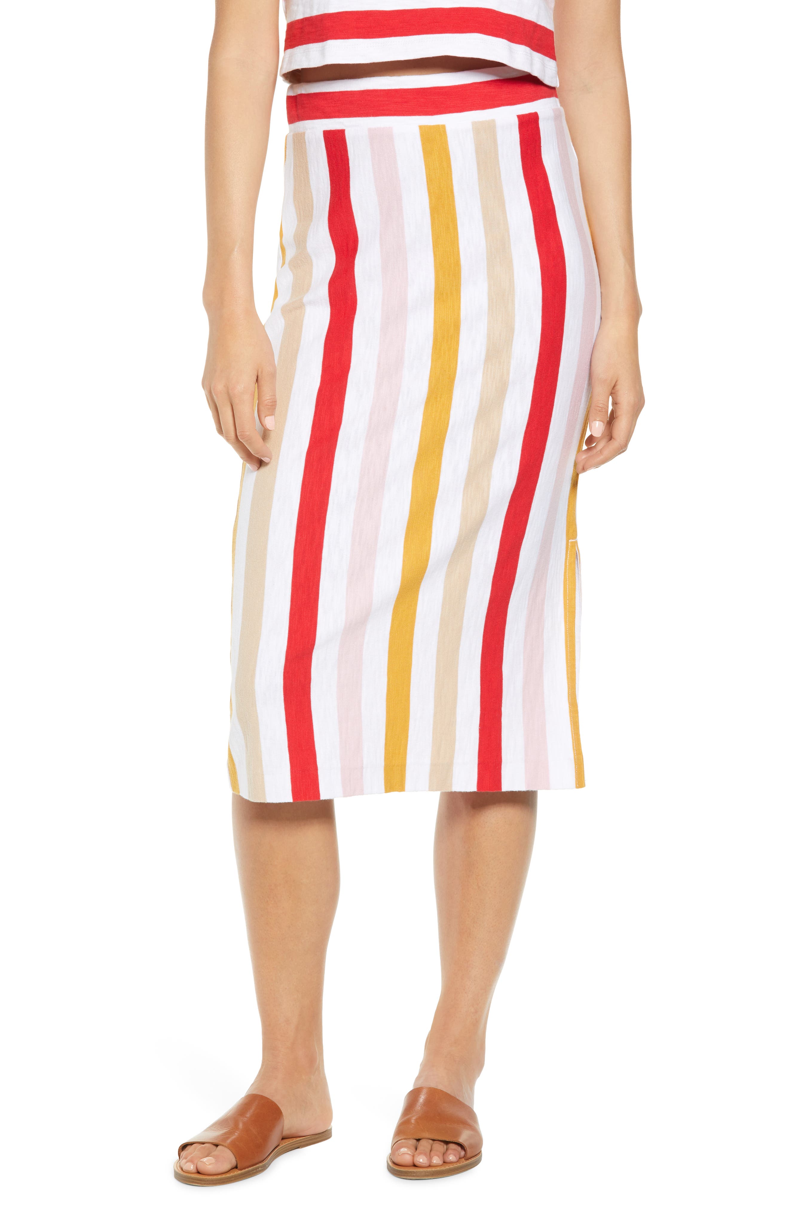Lou & Grey Johann Stripe Midi Skirt, White