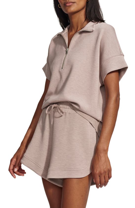 Shop Varley Ritchie Short Sleeve Half Zip In Taupe Marl