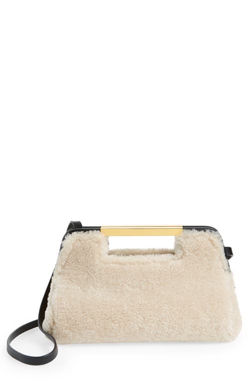 DeMellier Mini Seville Metallic Leather Frame Clutch in Off White Shearling