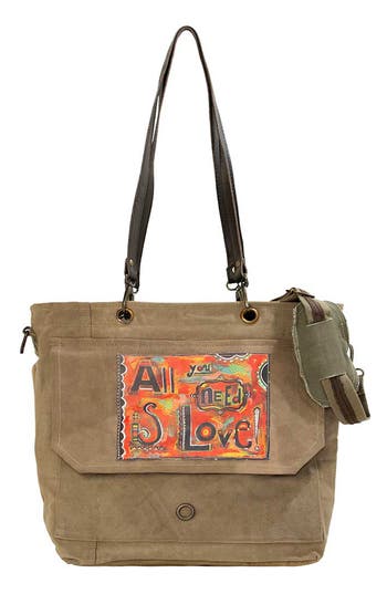 Vintage Addiction All You Need Is Love Tote Bag In Olive/khaki