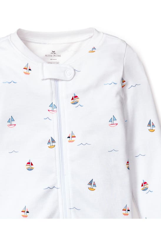 Shop Petite Plume Sailboat Print Pima Cotton Footie In White