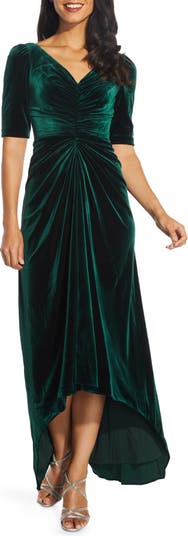 Ruched Velvet High Low Gown