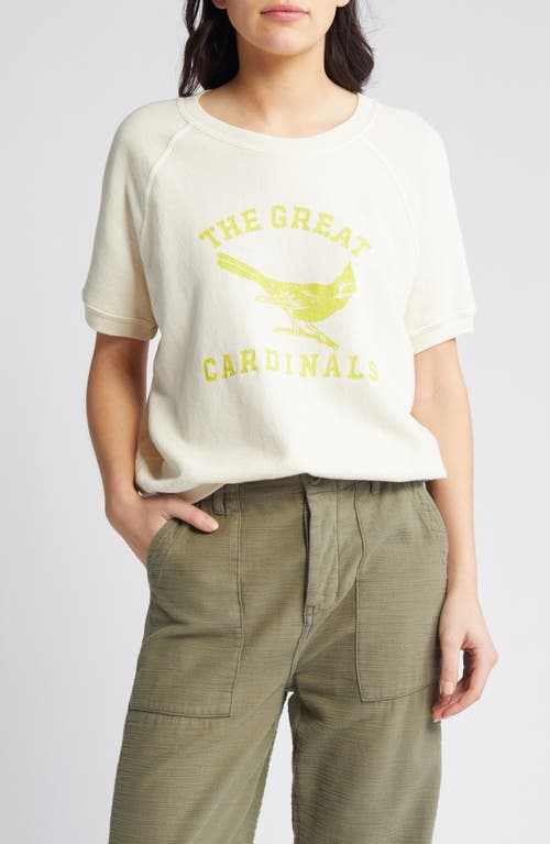Cardinal Graphic Short Sleeve Cotton Sweatshirt in Washed White