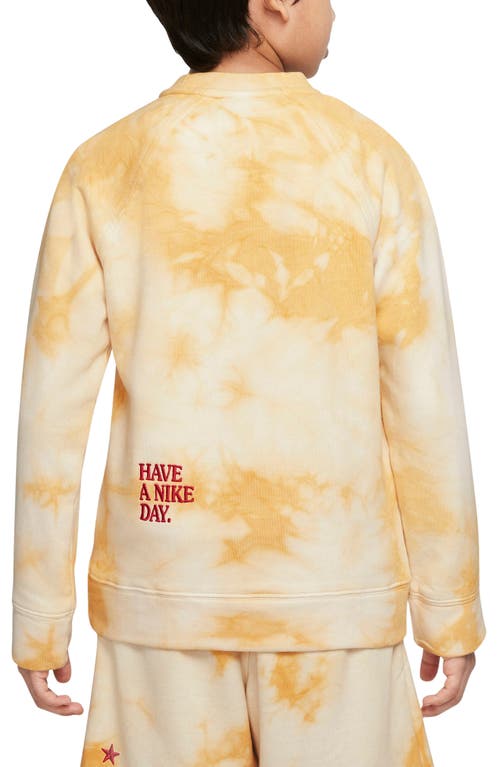 Shop Nike Kids' French Terry Embroidered Tie Dye Sweater In Sanded Gold/rush Pink