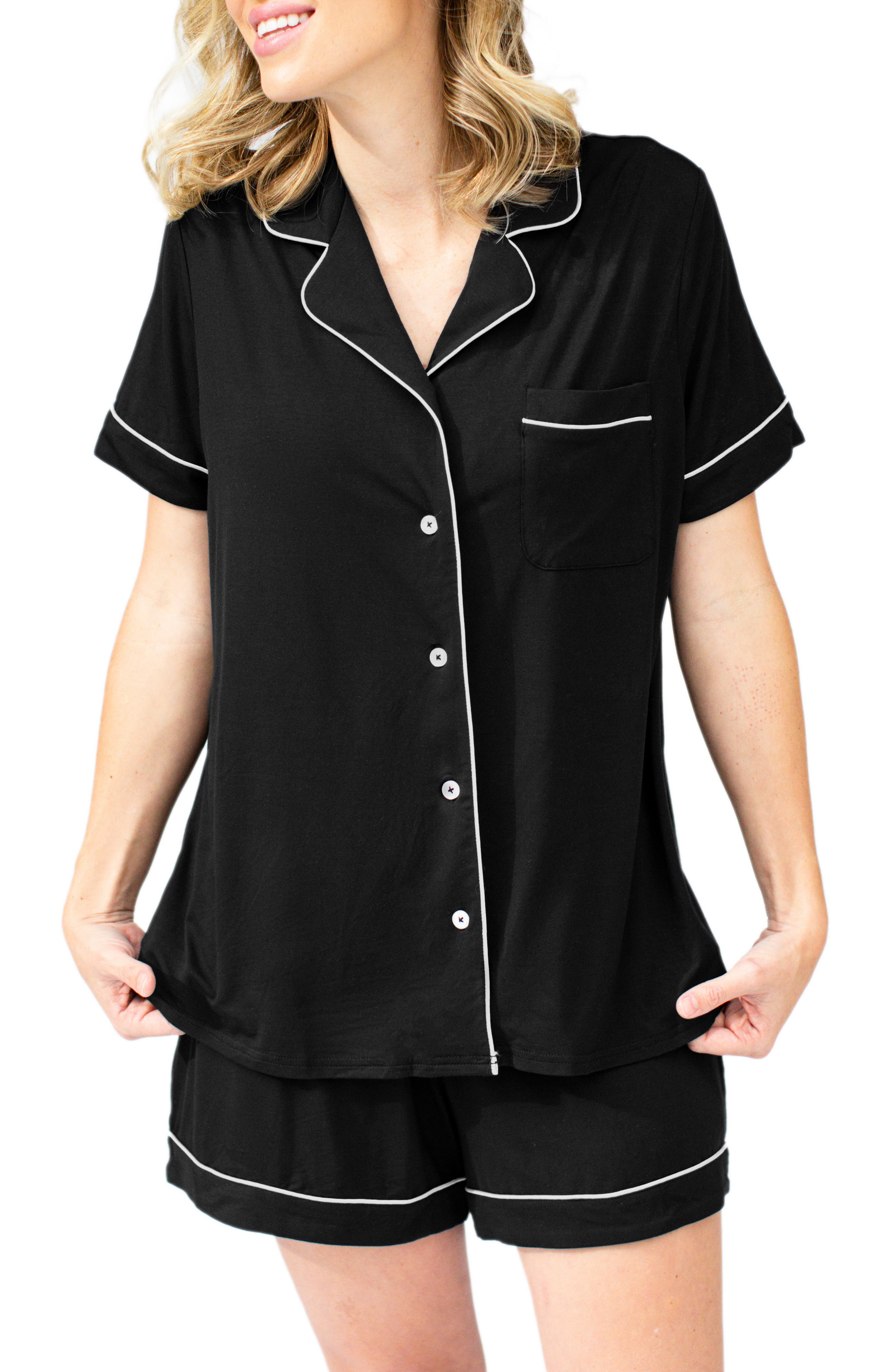 Kindred Bravely Clea Classic Short Sleeve Maternity/Nursing/Postpartum  Pajamas in Black