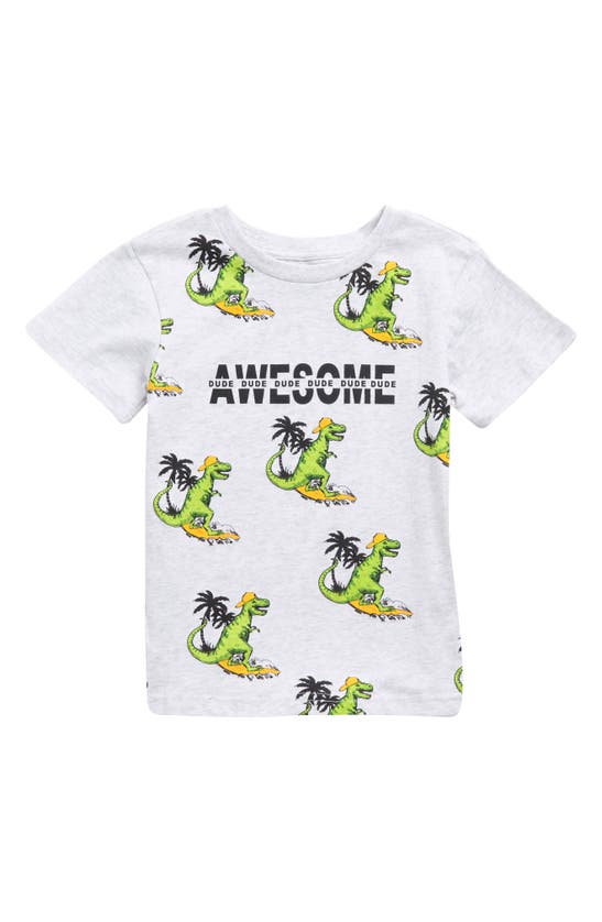Dot Australia Kids' Awesome Surfer Dinosaur Graphic Tee In Grey Marle