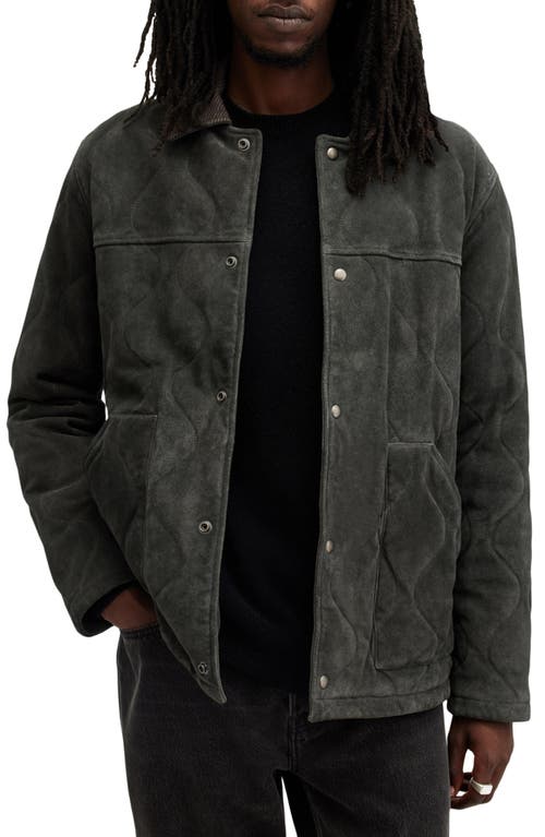 Shop Allsaints Dakota Quilted Suede Jacket In Ash Khaki Green