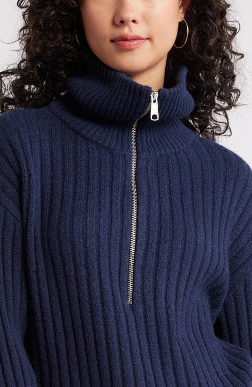 Shop Bp. Quarter Zip Cotton Blend Rib Sweater In Navy Iris