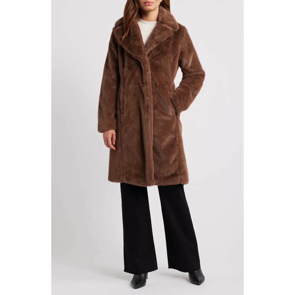 Via Spiga Reefer Longline Faux Fur Coat in Taupe/Beige