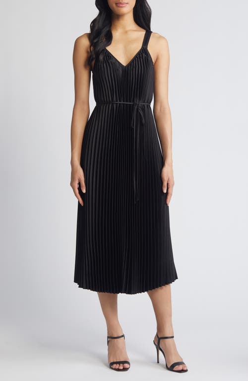 Sam Edelman Plissé Tie Waist Satin Dress at Nordstrom,