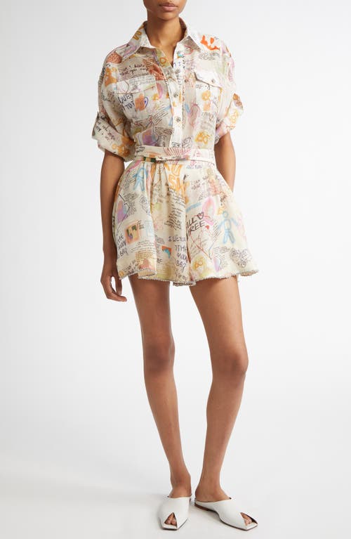 Shop Zimmermann Dear Diary Print Linen & Silk Skort