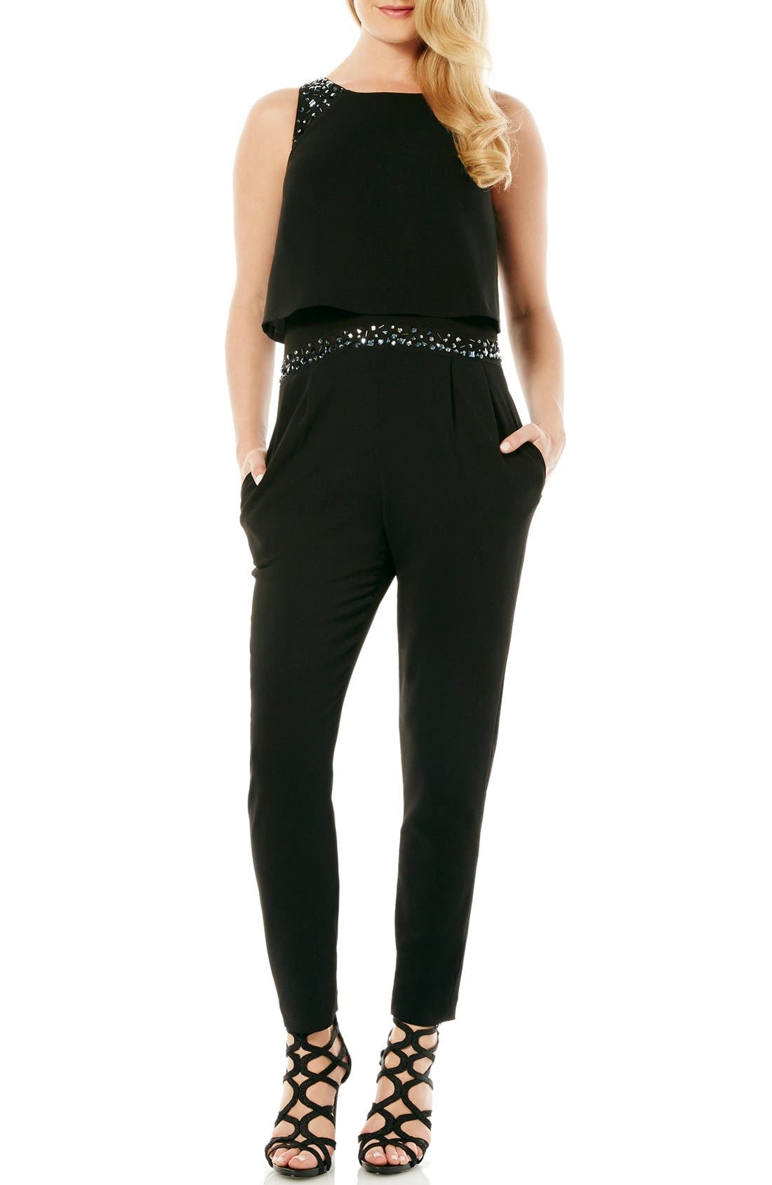 Laundry by Shelli Segal Embellished Crepe Popover Jumpsuit Nordstrom