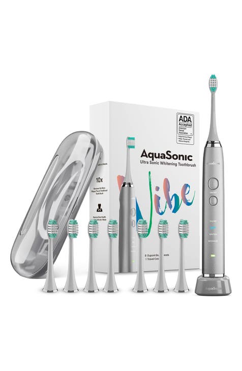 VIBE Series Charcoal Gray UltraSonic Whitening Toothbrush with 8 DuPont Brush Heads & Travel Case